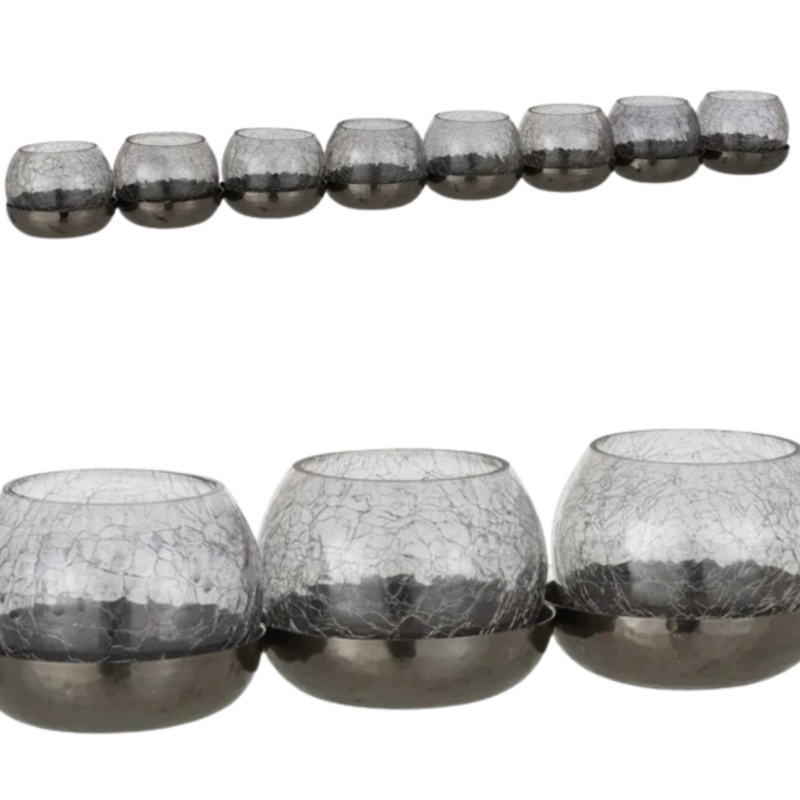 J-Line theelichthouder Craquele 8 bollen zwart 71 cm