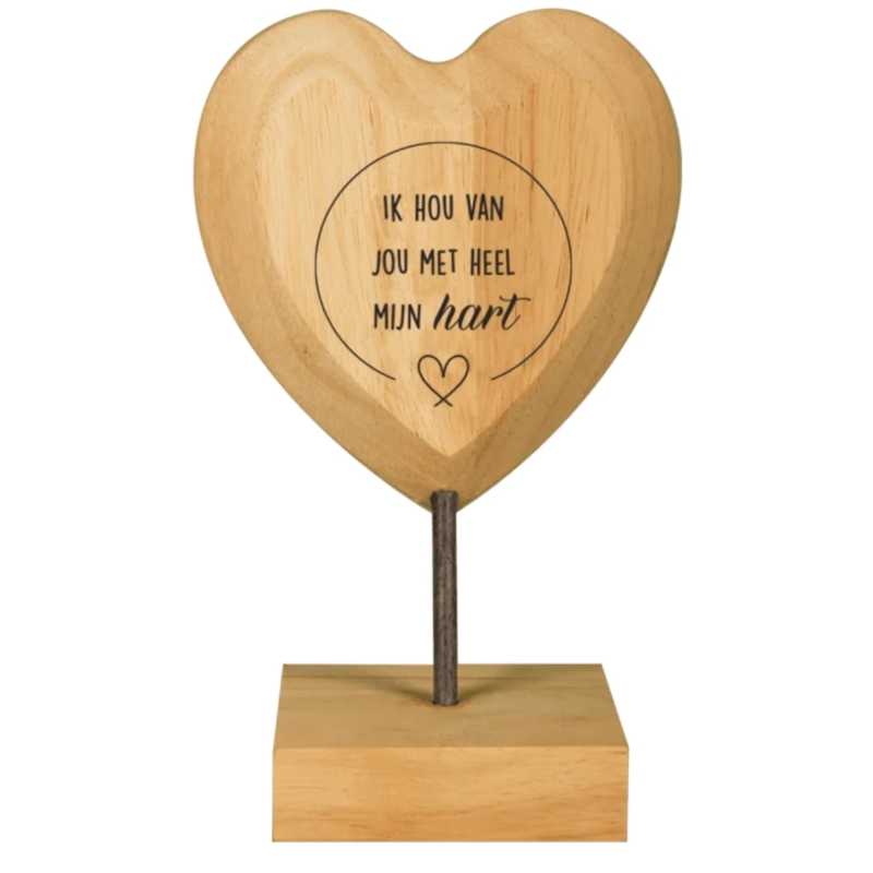 Paper Dreams houten hart met tekst Ik hou van jou 18 cm
