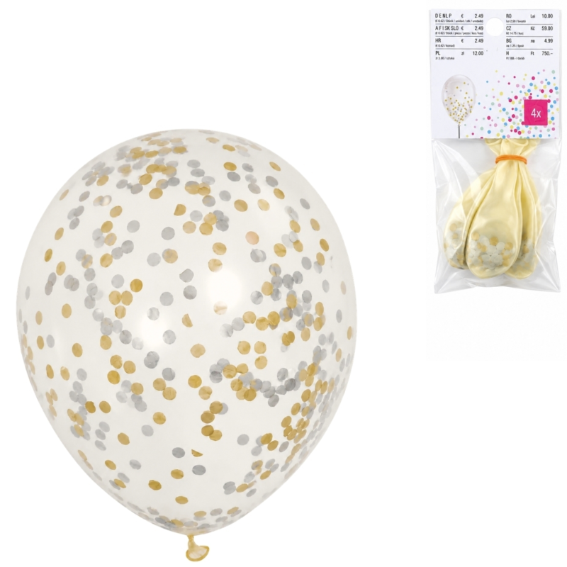 Ballonnen confetti 25 cm 4 stuks