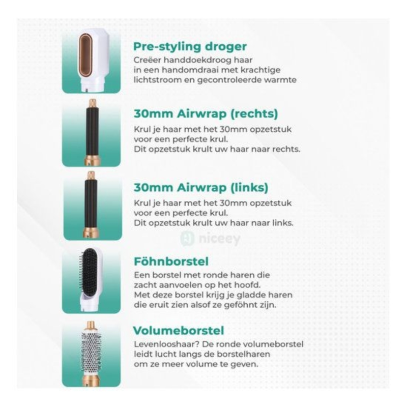 Niceey 5-in-1 haarstyler wit