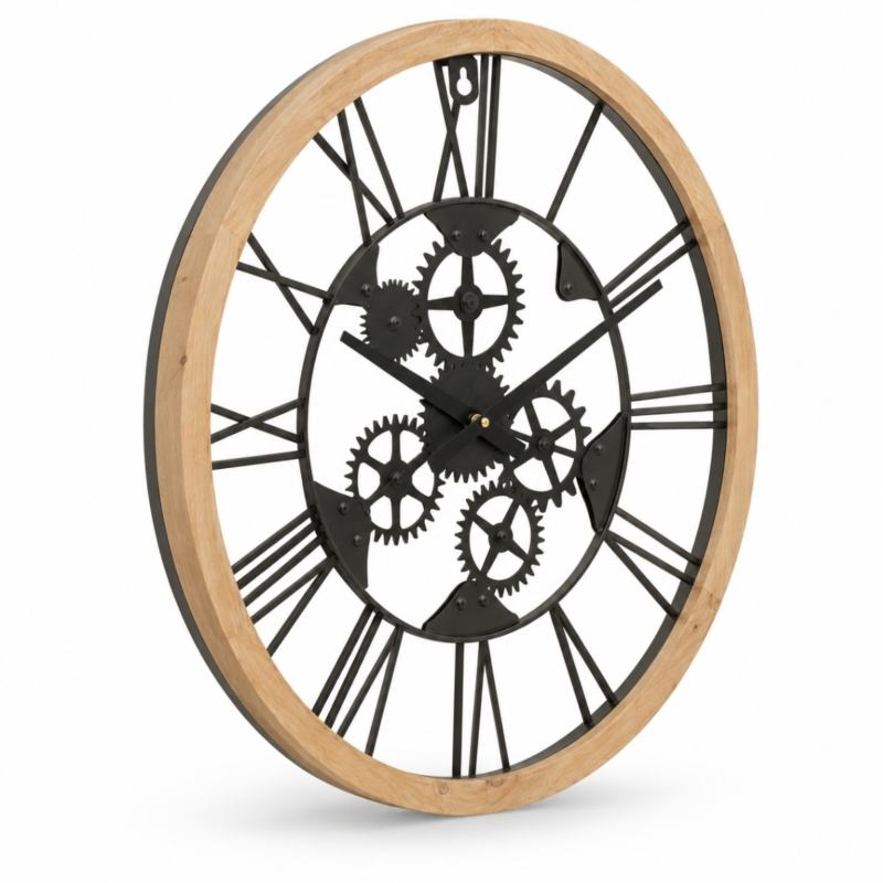 J-Line wandklok Tandwiel zwart/hout 60 cm