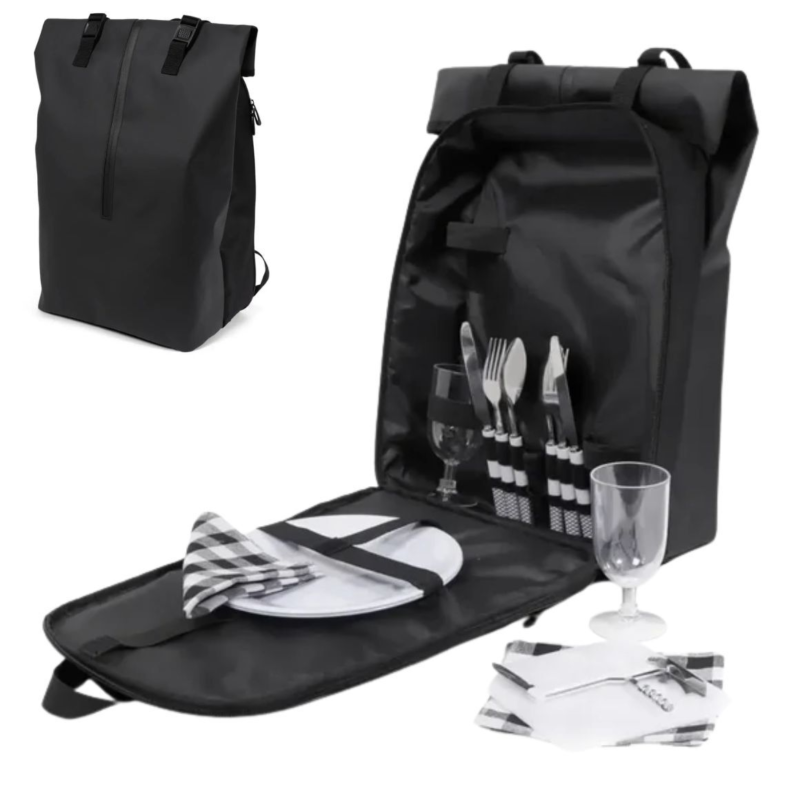 Norlander picknick rugtas zwart 14-delig 41 cm