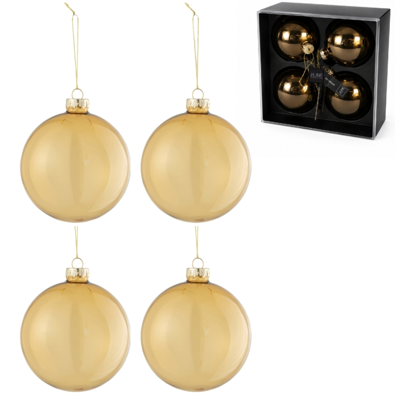 J-Line kerstballen glas goudkleurig 10 cm set van 4