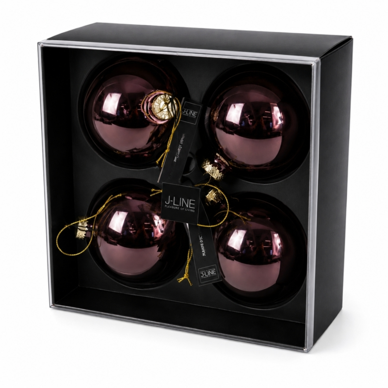 J-Line kerstballen glas roze 10,5 cm set van 4