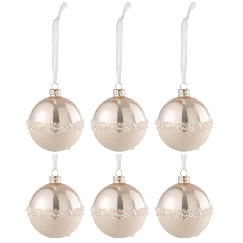 J-Line kerstballen Paillet glas roze 8,5 cm set van 6