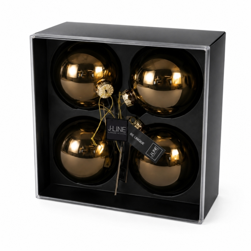 J-Line kerstballen glas goudkleurig 10 cm set van 4
