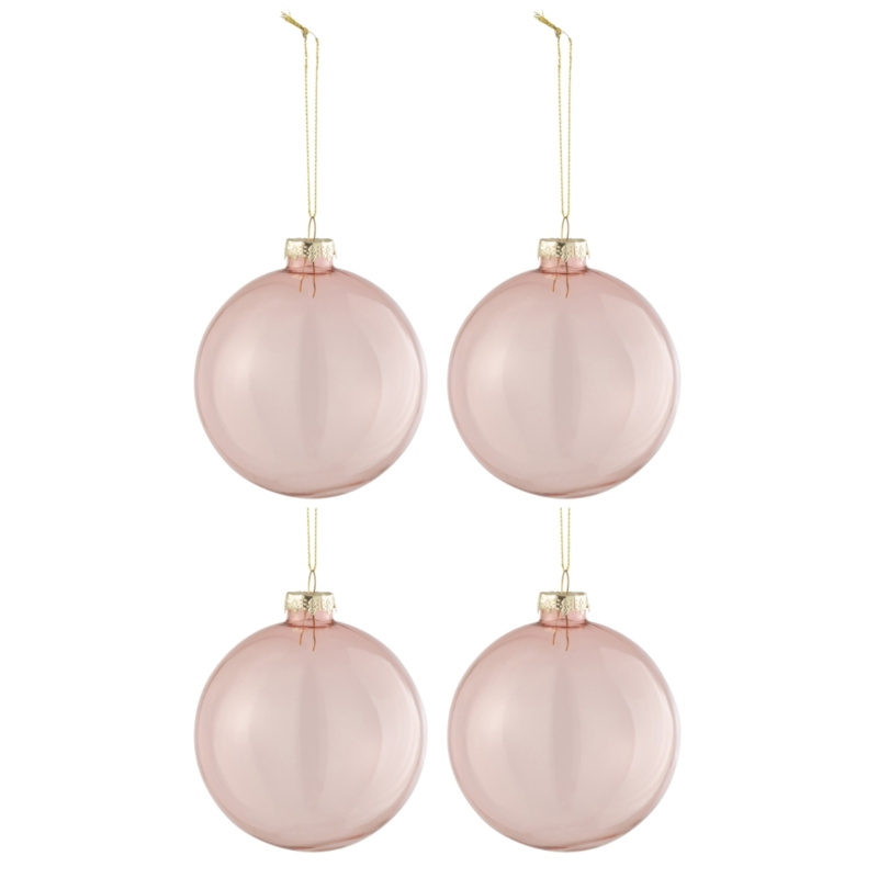 J-Line kerstballen glas roze 10,5 cm set van 4