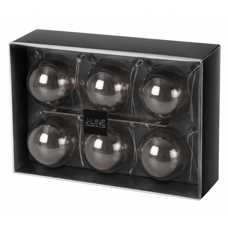 J-Line kerstballen Smokey glas grijs 8 cm set van 6
