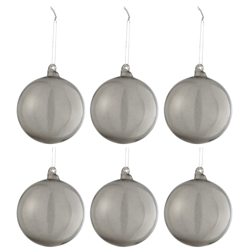 J-Line kerstballen Smokey glas grijs 8 cm set van 6