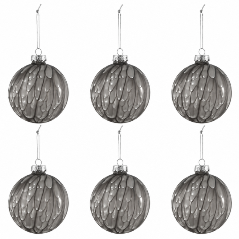 J-Line kerstballen Drip glas grijs 8,5 cm set van 6