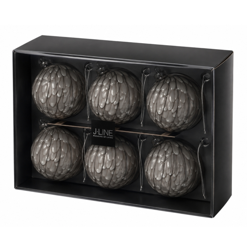 J-Line kerstballen Drip glas grijs 8,5 cm set van 6