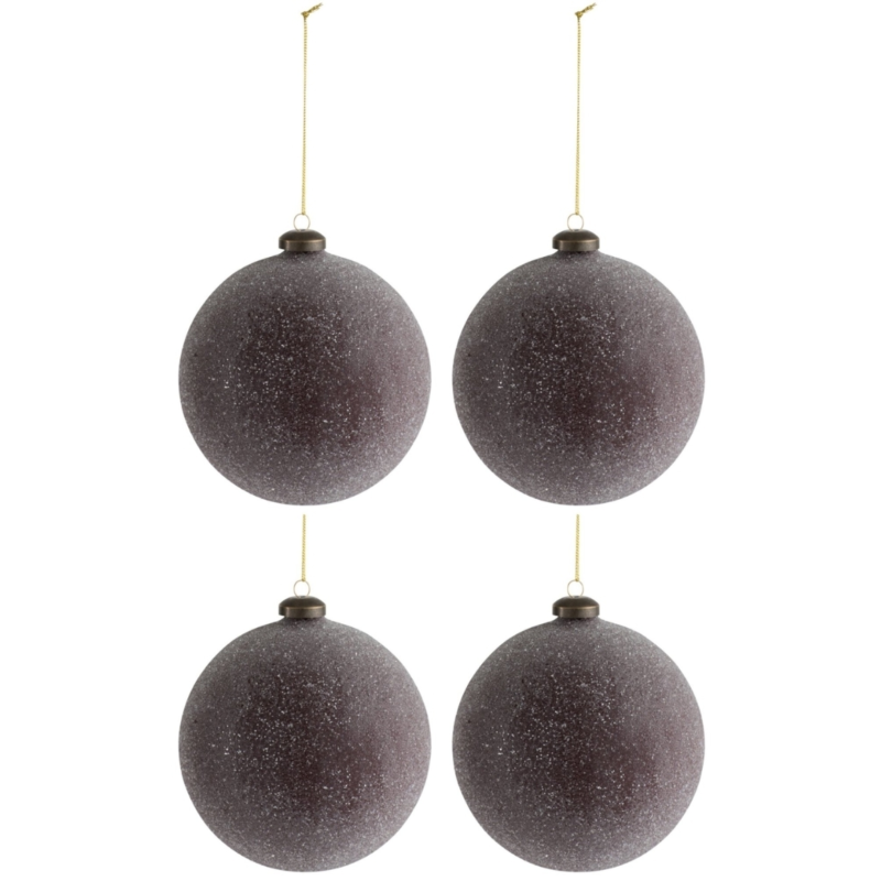 J-Line kerstballen glas Mauve glitter 12 cm set van 4