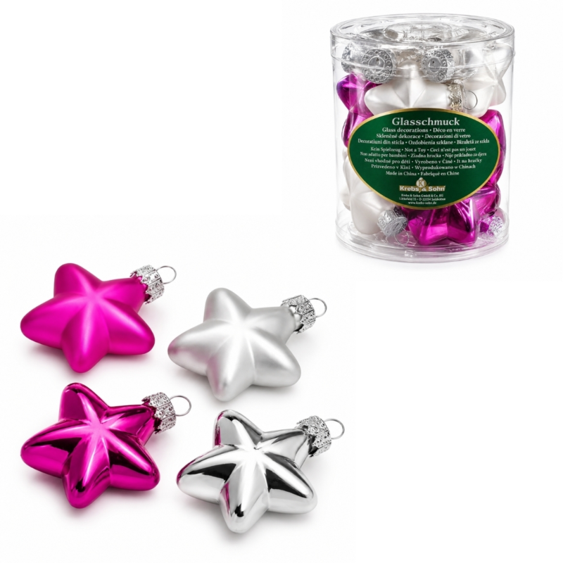 Kerstballen mini Ster glas 4 cm set van 12