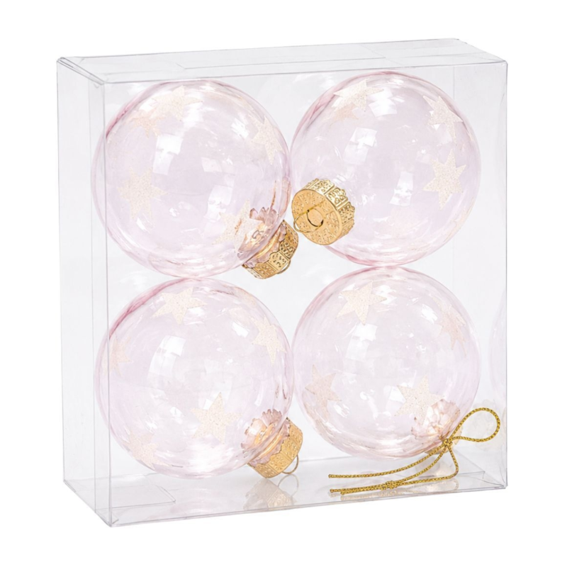Kerstbal met sterren transparant roze 4 stuks