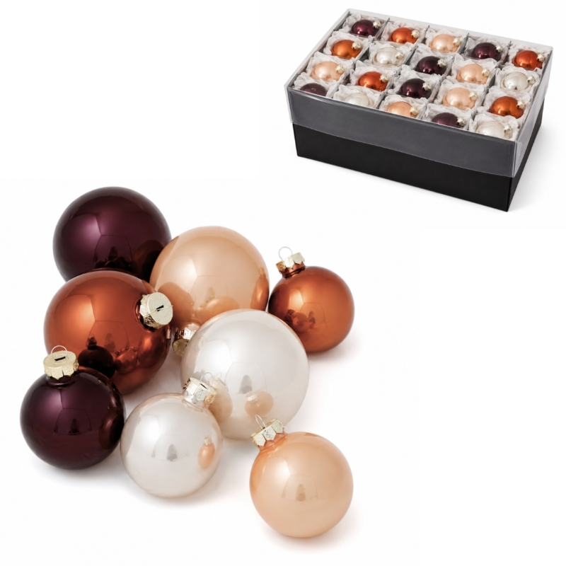 Kerstballen glas Cappuccino 8 cm set van 30