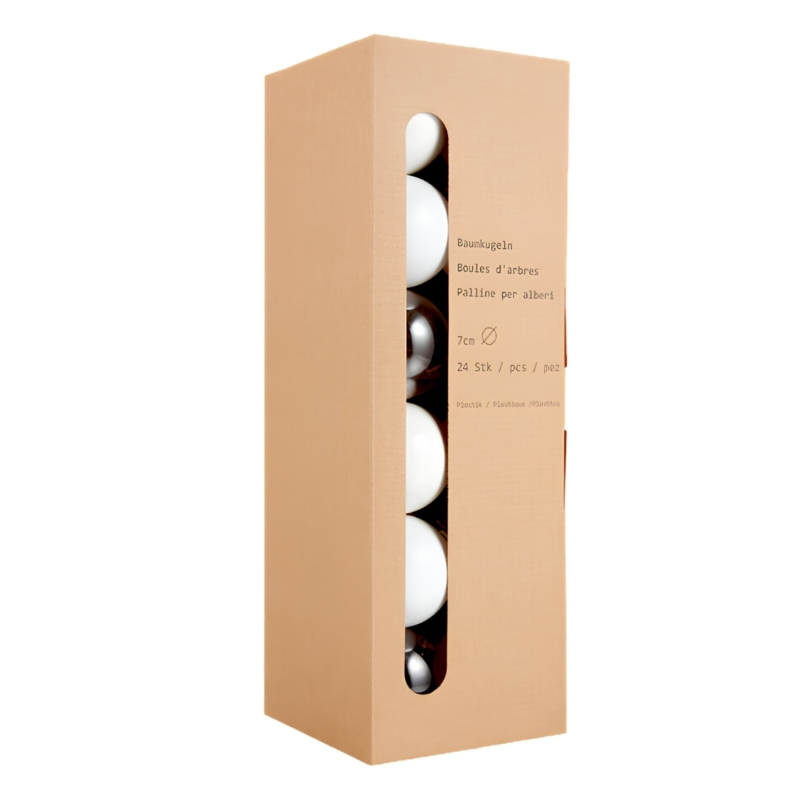 Kerstballen wit/transparant 7 cm set van 24