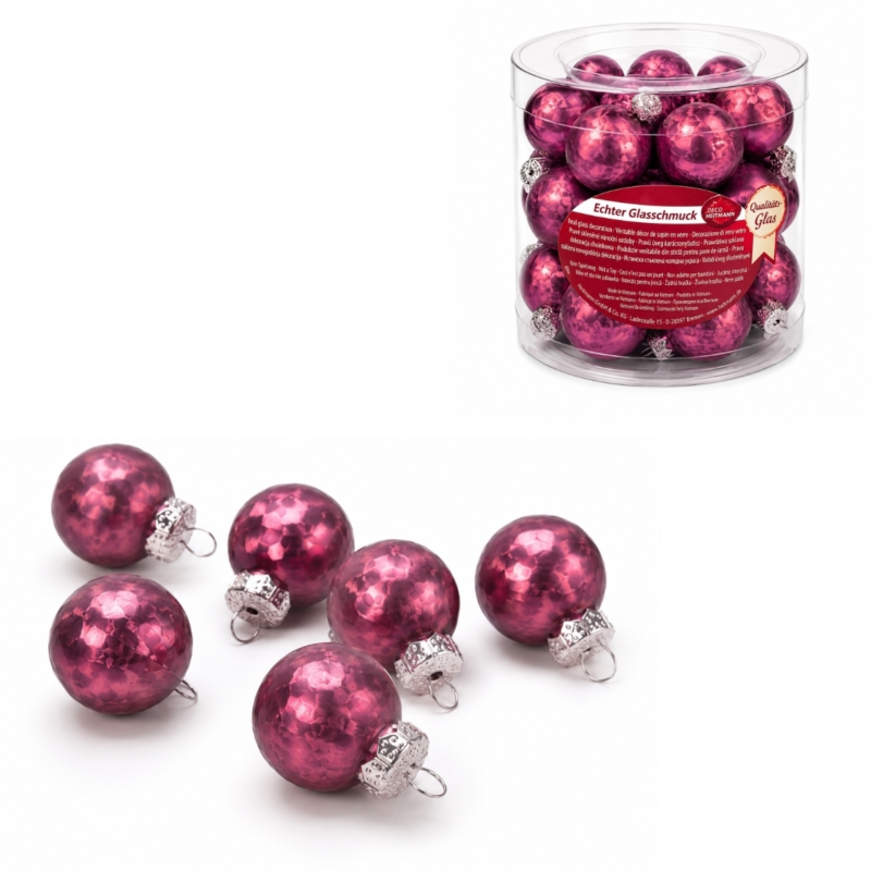 Deco Heitmann mini kerstballen glas bordeaux 2 cm set van 24