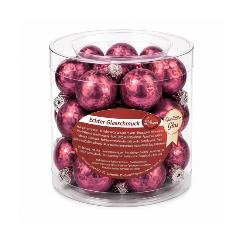 Deco Heitmann mini kerstballen glas bordeaux 2 cm set van 24
