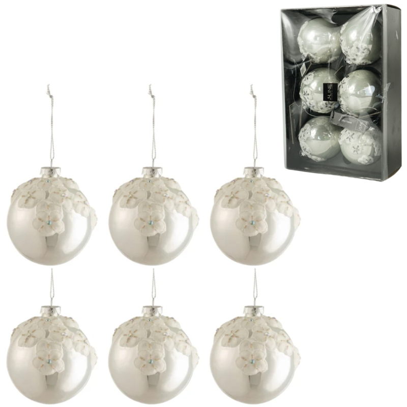 J-line kerstballen glas bloem 8 cm 6 stuks