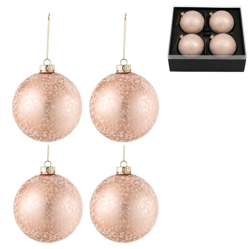 J-Line kerstballen roze 12 cm 4 stuks