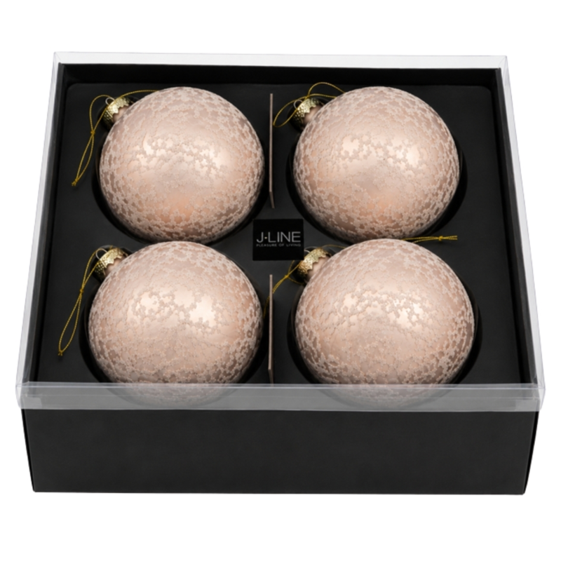 J-Line kerstballen roze 12 cm 4 stuks