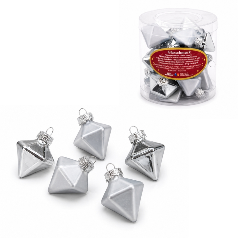 Deco Heitmann kerstballen Diamant glas zilverkleurig 4 cm set van 12