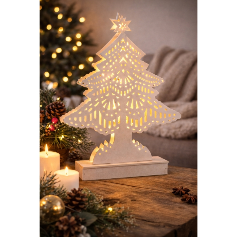 J-Line kerstboom LED op batterij wit 25 cm