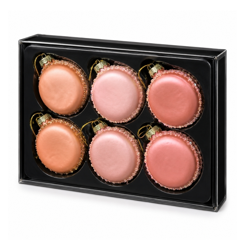 Kerstbal glas Macaron nude 6 cm set van 6