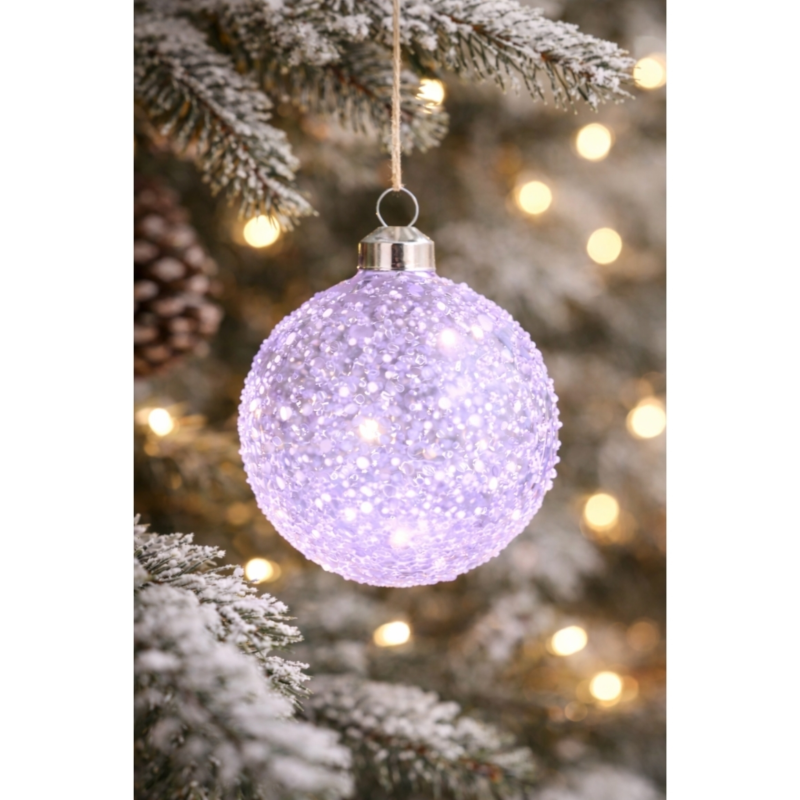 Kerstbal glas spikkel paars 10 cm 4 stuks
