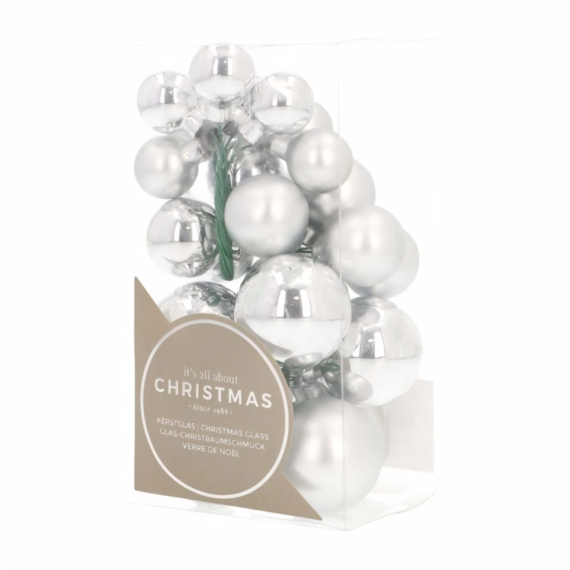 Kerstballen glas zilverkleurig 3,5 cm set van 24
