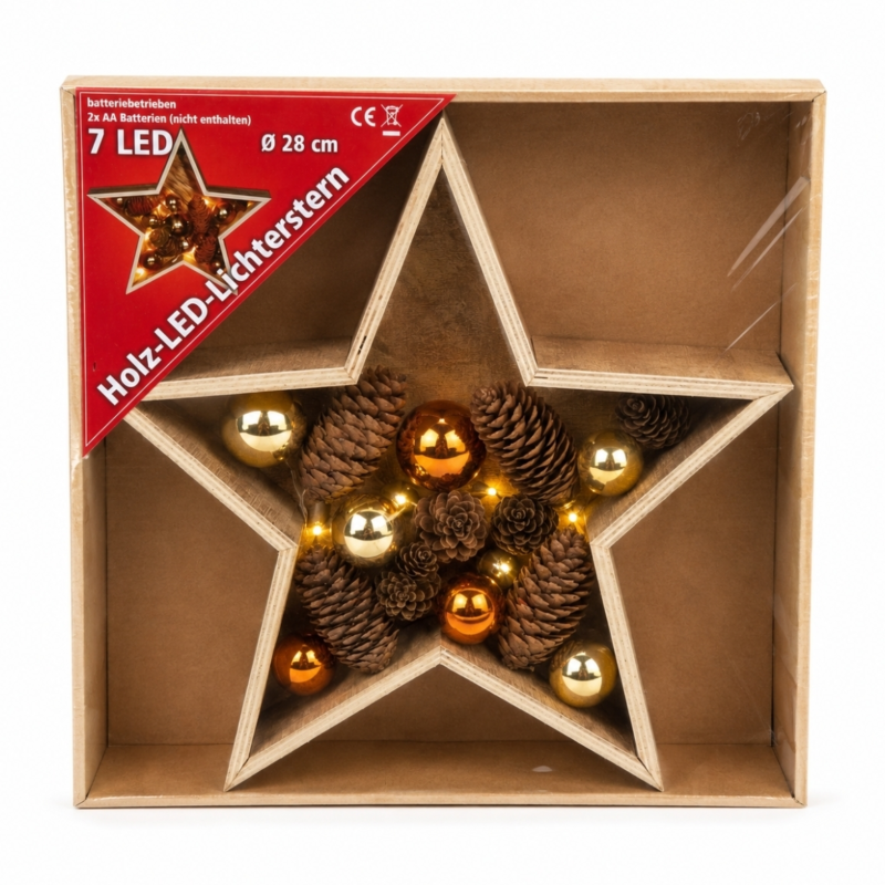 Kerstster hout LED op batterij 28 cm