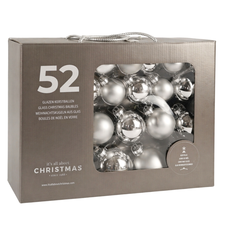 Glazen kerstballen zilverkleurig 7 cm 52 stuks