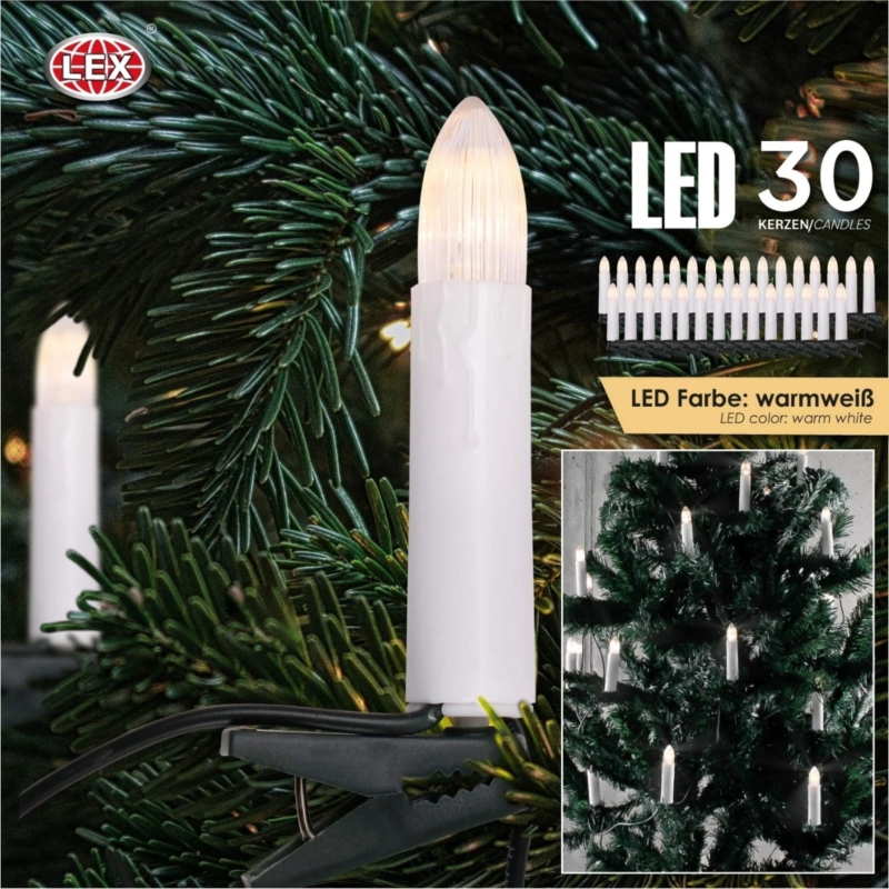 Lichtketting 30 LED kaarsen EU-stekker wit 7,3 m