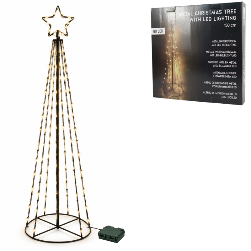 Kerstboom met LED verlichting op batterij IP44 150 cm