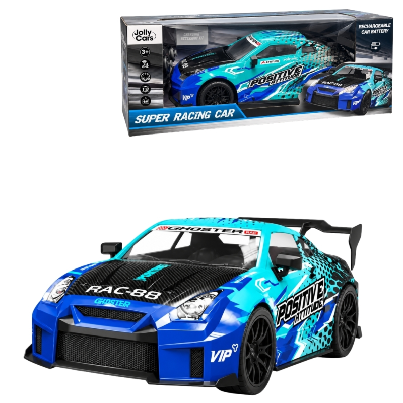 Jolly Cars raceauto blauw/groen 47 cm