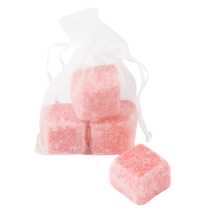Amberblokje rose 4,5 cm organza zakje met 3 stuks