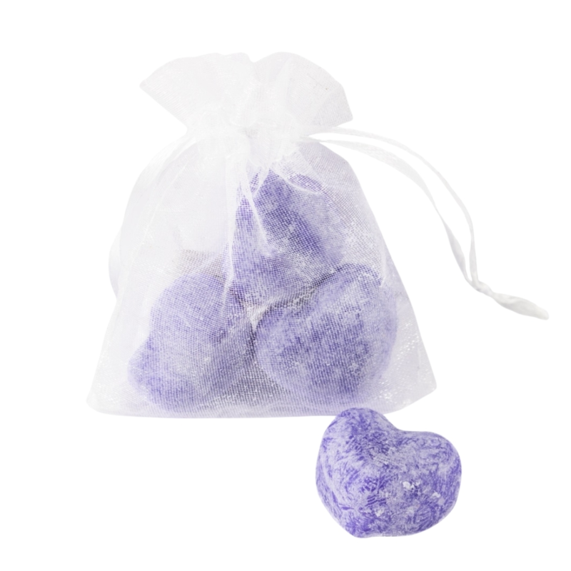 Amberblokje Hart lavendel 2,5 cm organza zakje met 3 stuks
