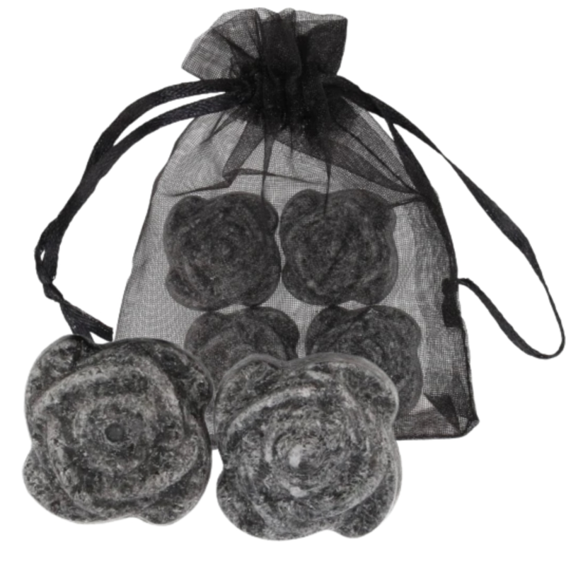 Amberblokje roos musk 2,5 cm organza zakje met 4 stuks