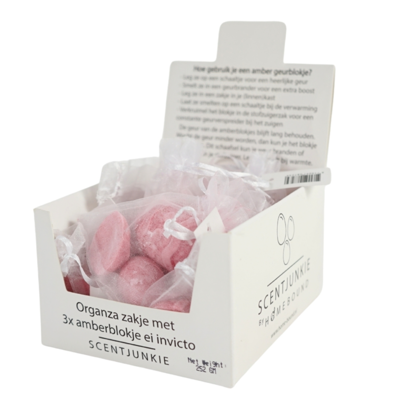 Amberblokje pasen eieren lelie 4,5 cm organza zakje met 3 stuks