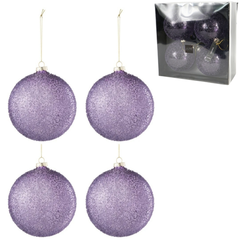 J-line kerstballen glas paars 12 cm set van 4