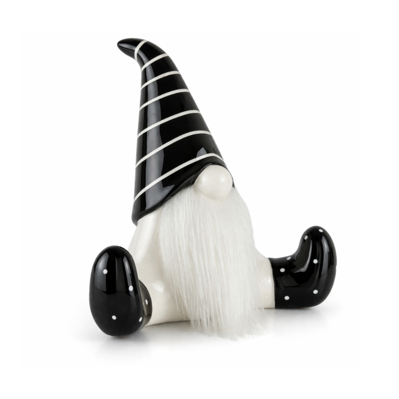 J-Line beeld kerstman zittend zwart/wit 19 cm