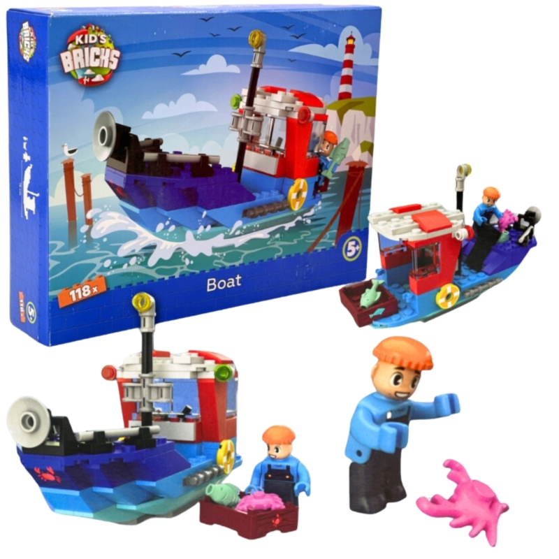 Kids Bricks bouwstenen boot 16 cm 118 delig