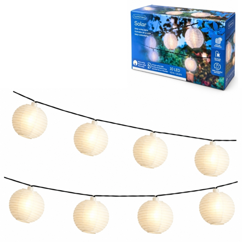 Lumineo Solar lichtslinger lampion wit 4,5 m