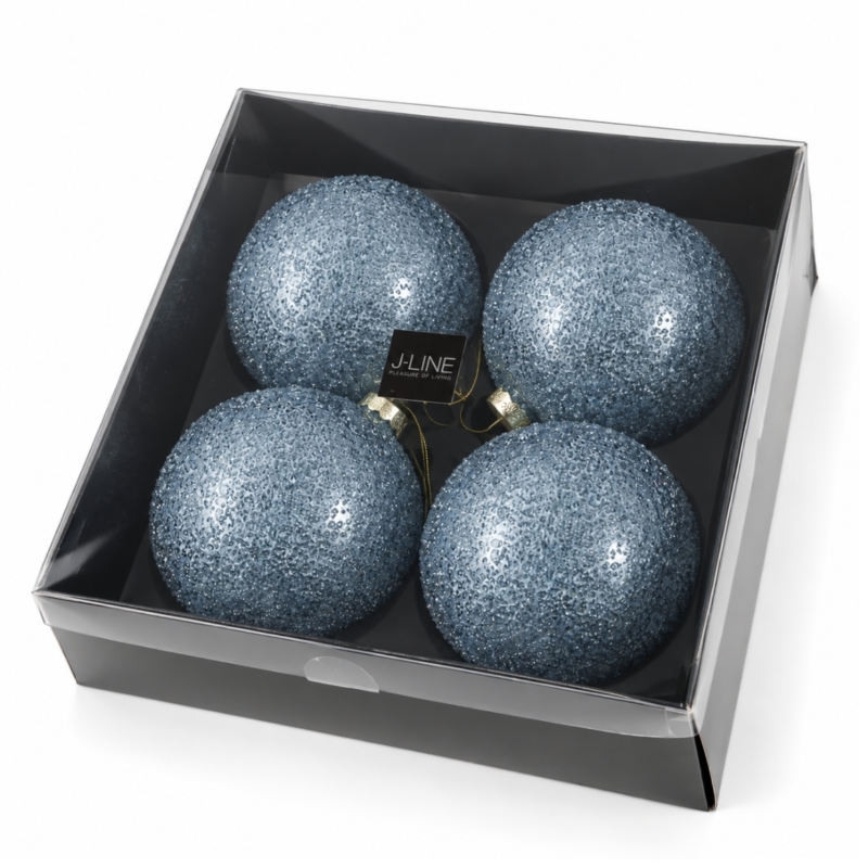 J-Line kerstballen glas Bubble blauw 12 cm set van 4
