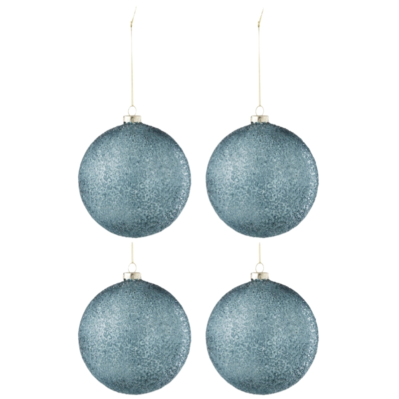 J-Line kerstballen glas Bubble blauw 12 cm set van 4