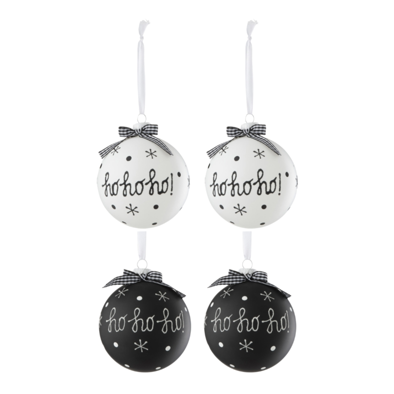 J-Line kerstballen glas Ho Ho Ho 10 cm set van 4