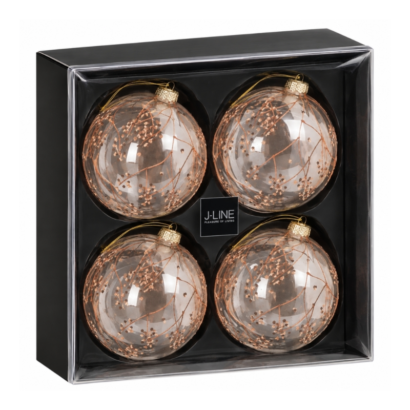 J-Line kerstballen glas Takken 12 cm set van 4