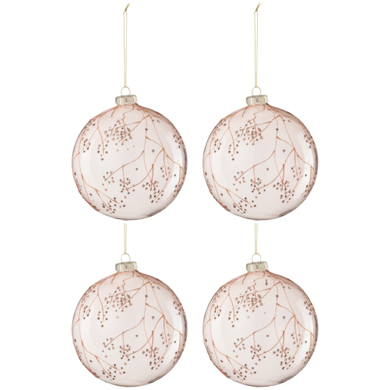 J-Line kerstballen glas Takken 12 cm set van 4