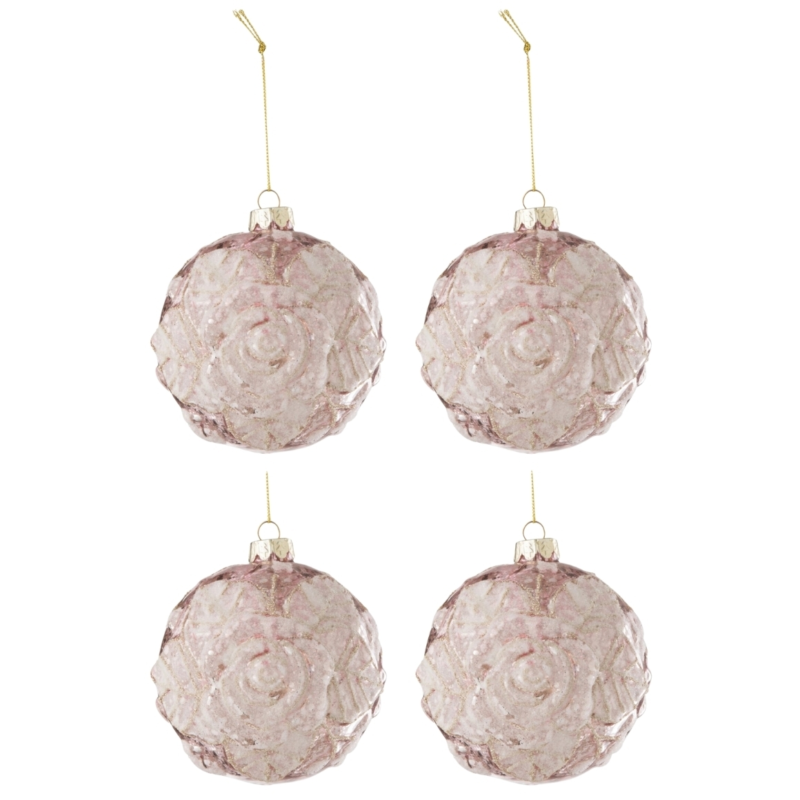 J-Line kerstballen glas Rose 10 cm set van 4