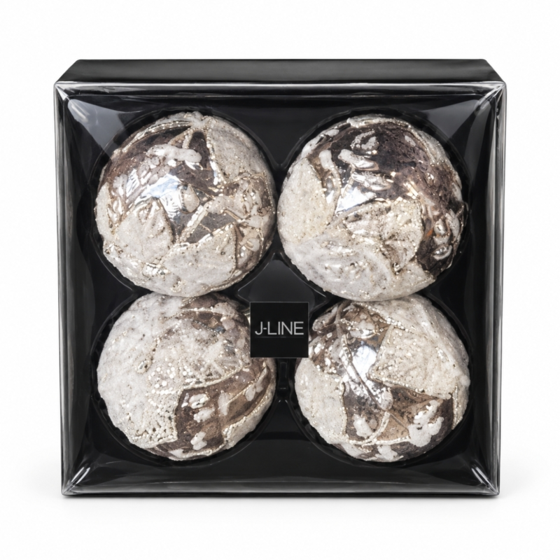 J-Line kerstballen glas Rose 10 cm set van 4